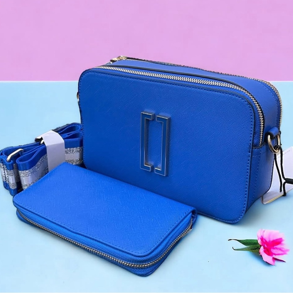 NWT Vibrant Blue Crossbody Camera Bag, Guitar Strap & Matching Wallet Wristlet